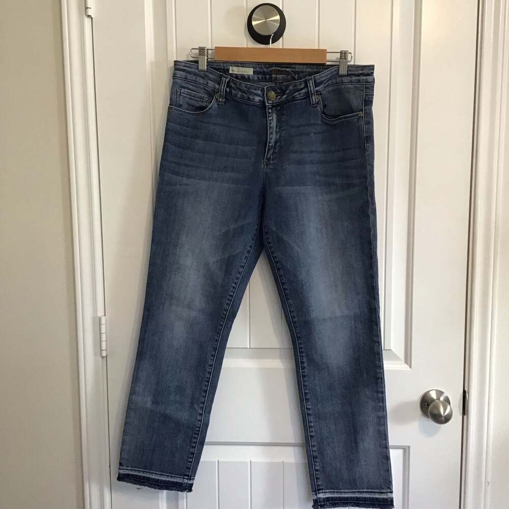 Kut from the Kloth Reese Ankle Straight Leg Jeans Frayed Hem Size 12 - Picture 2 of 13